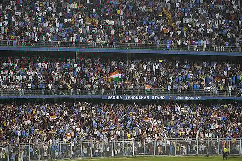 Supporters cheers at Wankhede Stadium in Mumbai
